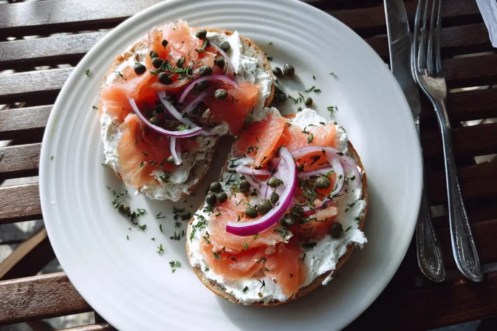smoked salmon breakfast recipe with bagel and cream cheese