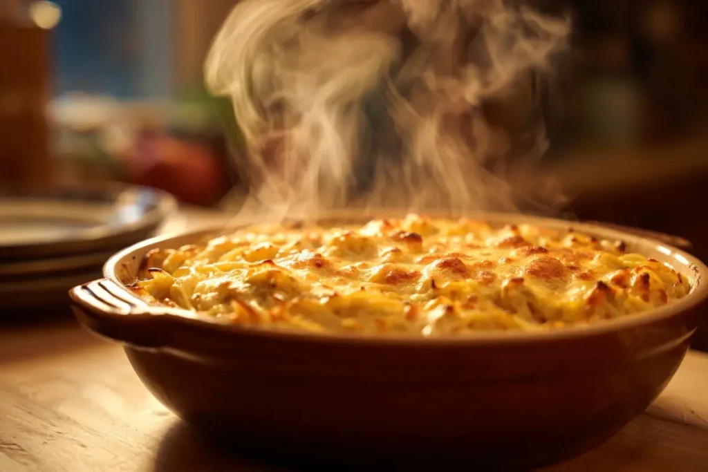 creamy chicken spaghetti recipe in casserole
