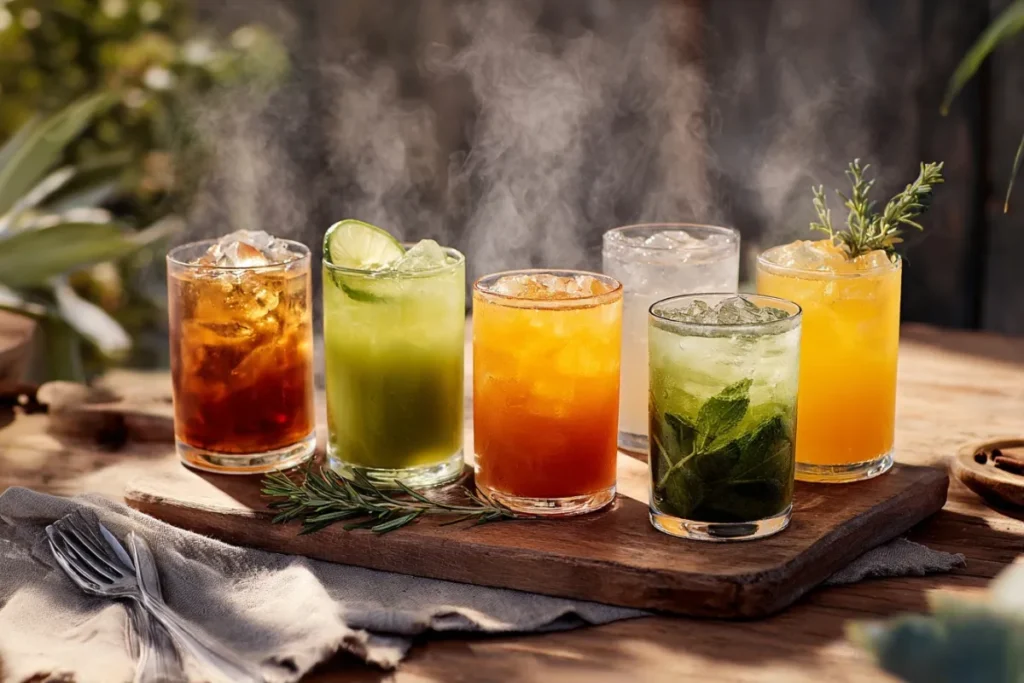 Natural Mounjaro Recipe five variations in clear glasses