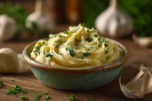 3-Ingredient Garlic Butter in rustic bowl