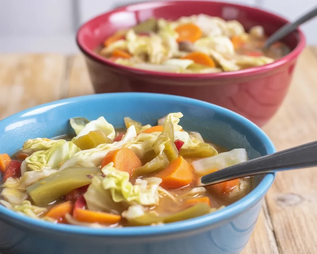 Healthy and delicious cabbage soup for weight loss with fresh vegetables.