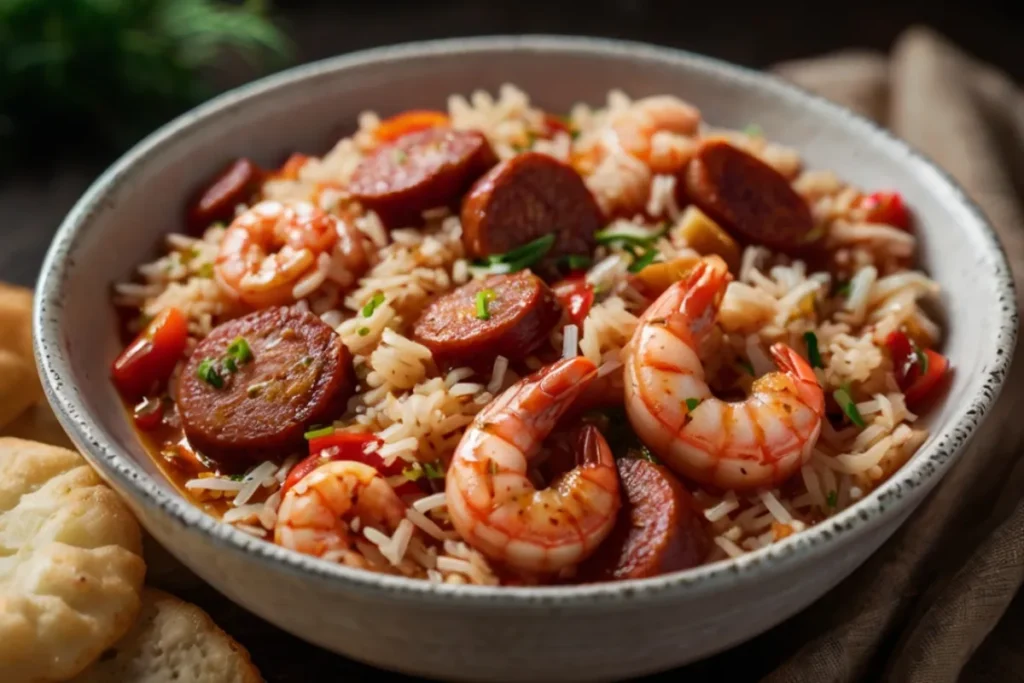 Dump and Go Crockpot Dinners — jambalaya with shrimp, sausage, and rice