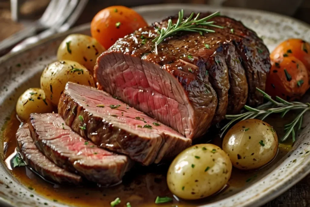 Dump and Go Crockpot Dinners — rump roast with potatoes and carrots in herby broth