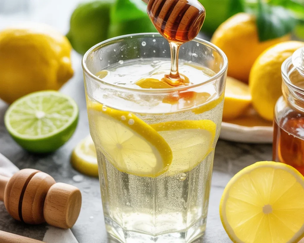 Natural Mounjaro recipe ingredients including lemon, ginger, honey, and apple cider vinegar.