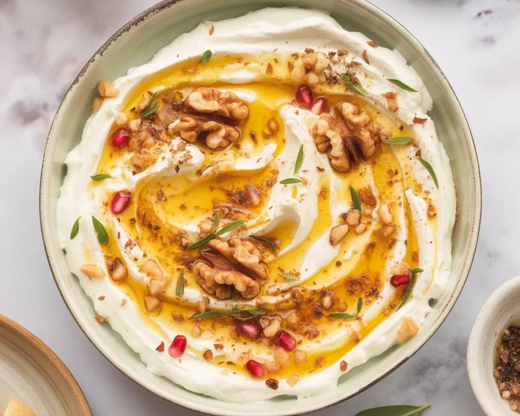 Delicious Ricotta Dip with Hot Honey served with warm bread and veggies