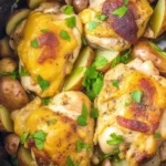 Delicious Garlic Parmesan Crockpot Chicken and Potatoes served in a bowl.