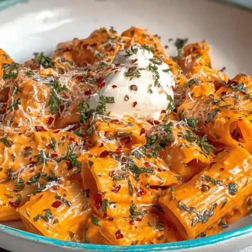 Close-up of a rich Garlic Tomato Pasta dish topped with creamy burrata, fresh herbs, and grated cheese in a rustic bowl.