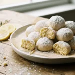 Powdered sugar–dusty lemon cookies on a plate — Lemon Meltaways Recipe