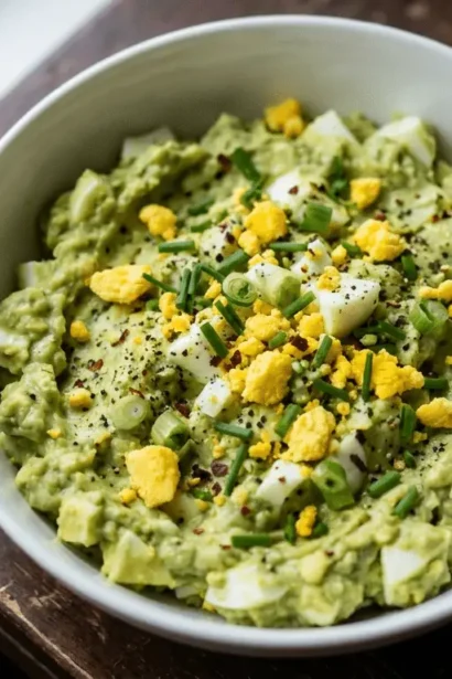 Keto Avocado Egg Salad in a bowl with chopped eggs and avocado
