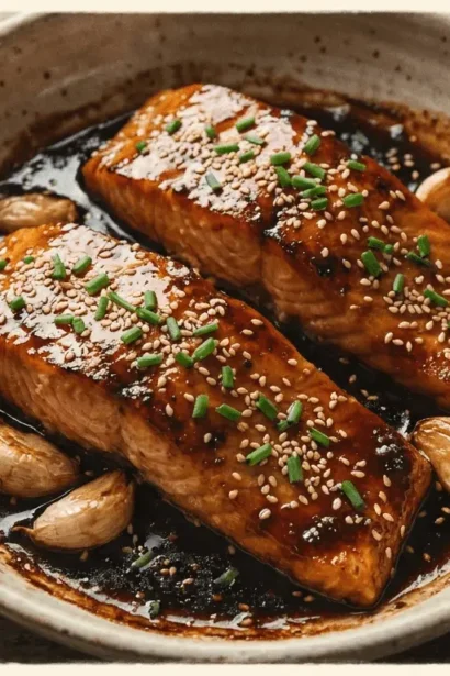 Honey Garlic Salmon: glazed salmon fillet with a garlic glaze