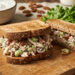 Chicken Salad Sandwiches illustration with creamy chicken salad on bread slices.