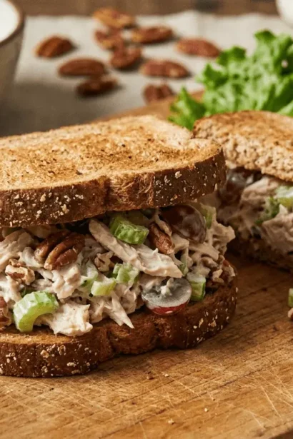 Chicken Salad Sandwiches illustration with creamy chicken salad on bread slices.