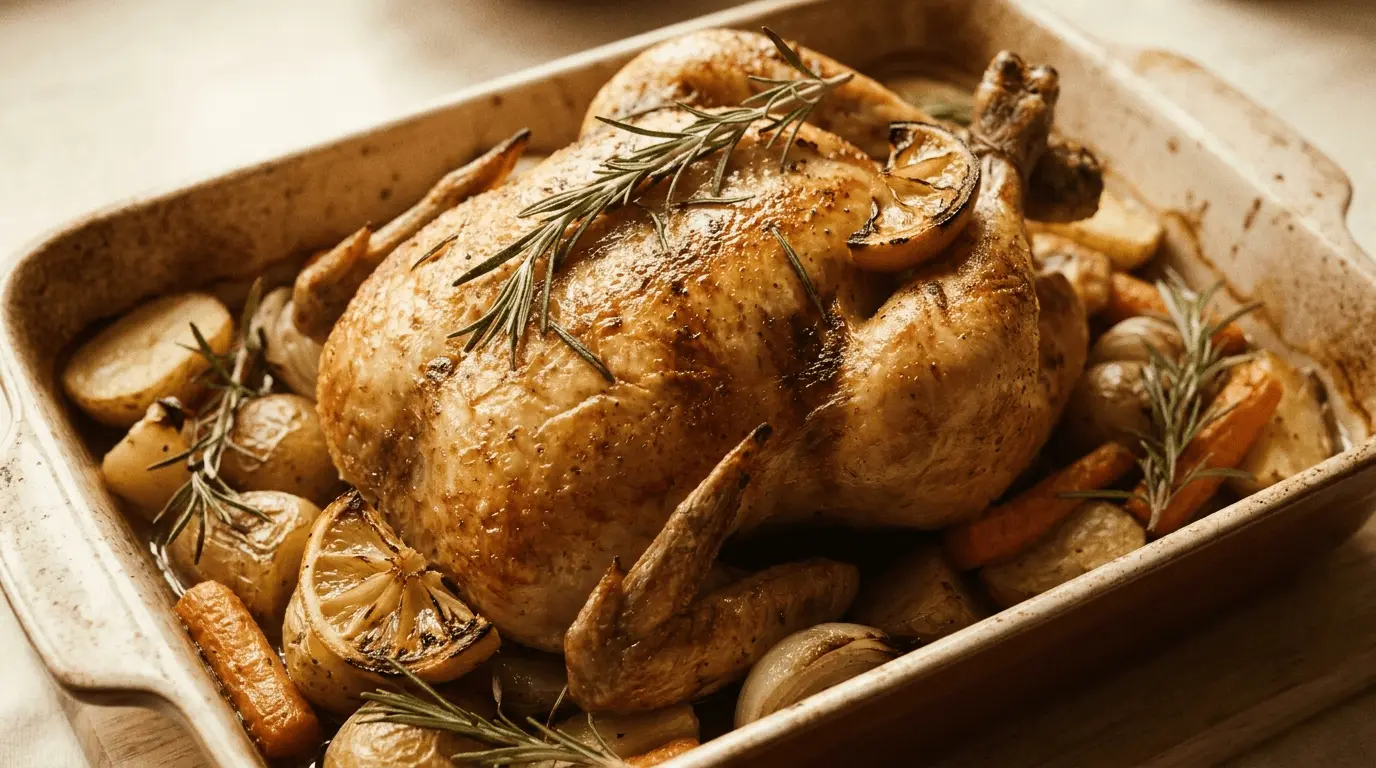 Lemon Herb Baked Chicken served on a plate with side vegetables