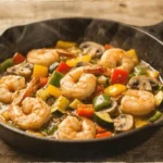 Garlic Butter Shrimp with Veggies served on a plate