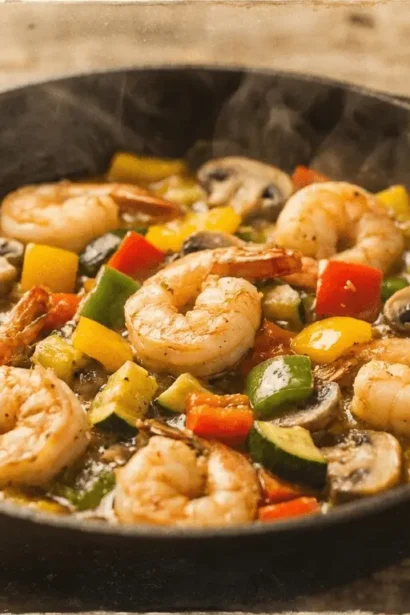 Garlic Butter Shrimp with Veggies served on a plate
