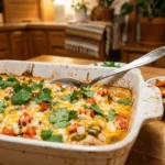 Delicious Salsa Fresca Chicken Bake served on a plate with fresh vegetables.