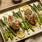 Roasted asparagus with chicken plated dish