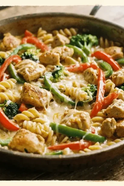 One-Pot Creamy Chicken and Veggies served in a skillet