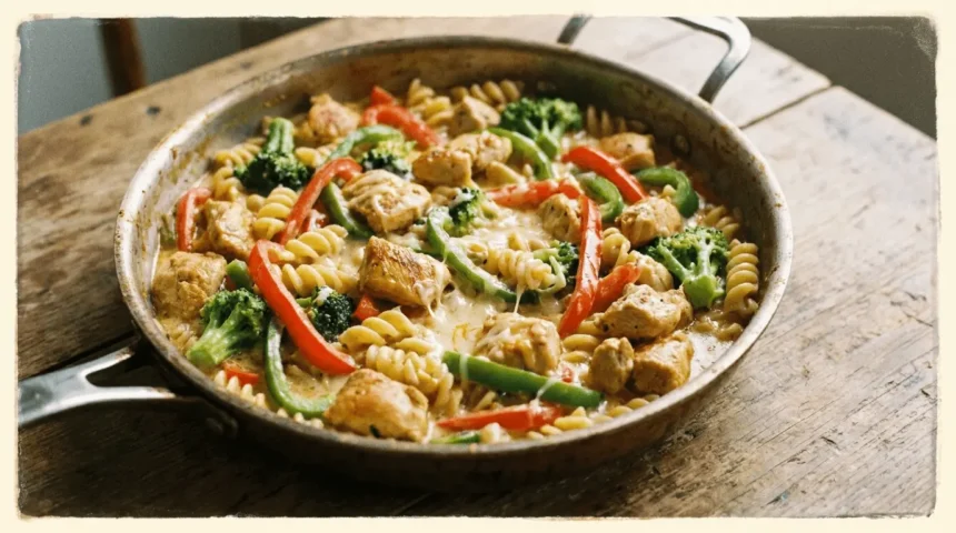 One-Pot Creamy Chicken and Veggies served in a skillet