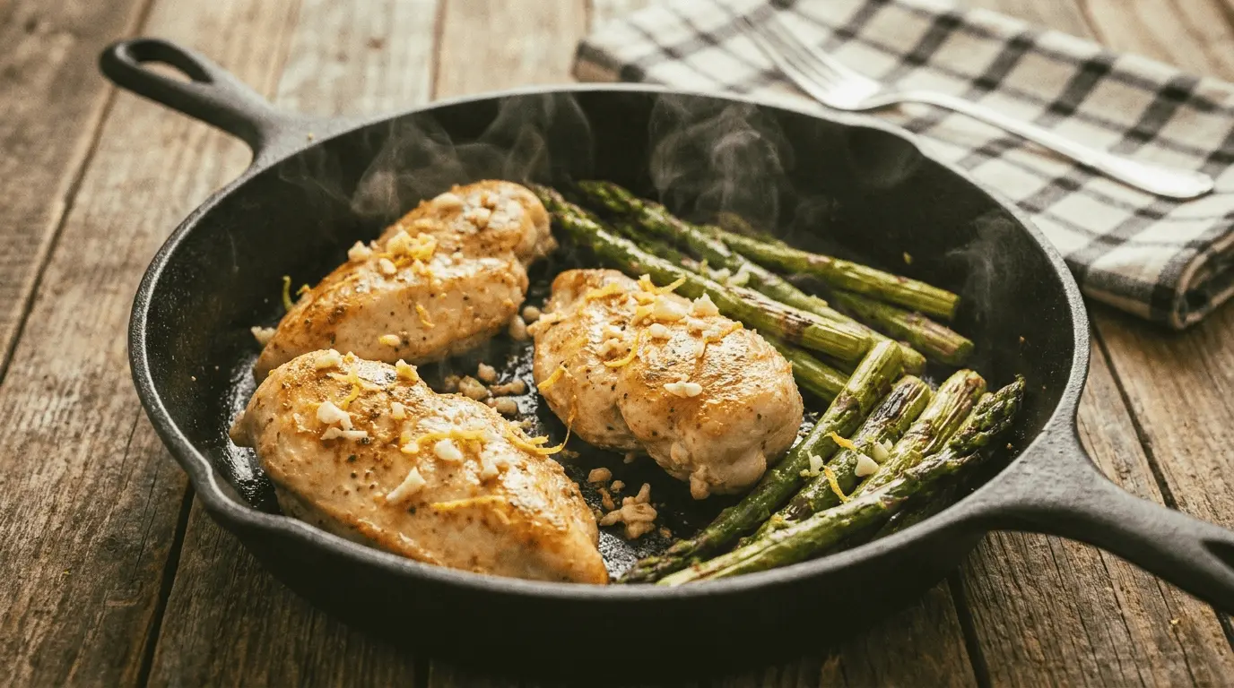 Chicken and Asparagus Skillet Dinner with herbs and lemon